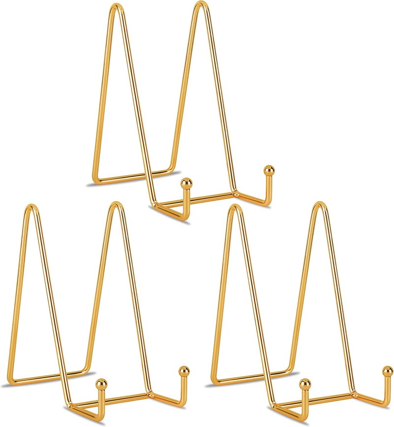 Decolore 6 inch 3 Pack Gold Metal Display Stands Plate Stands Plate Holder Display Stands for Picture, Decorative Plate, Book, Photo Easel, Artistic Work - Image 1
